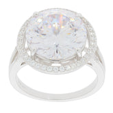Elegant round white Moissanite sterling silver ring with sparkling accent stones, perfect for luxury occasions.